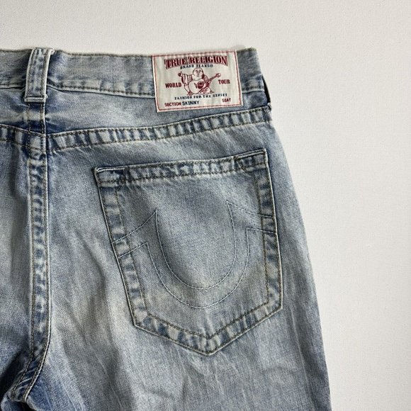 TRUE RELIGION BRAND JEANS SKINNY No FLAP Light Wash Distressed Mens Size 36 $229 - Picture 6 of 12